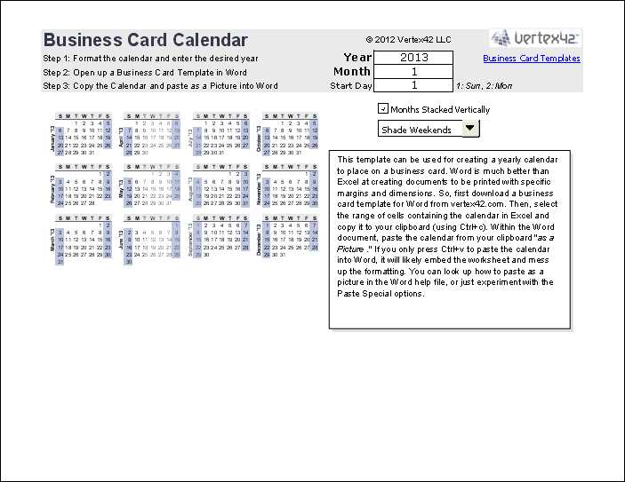 calendar business card template