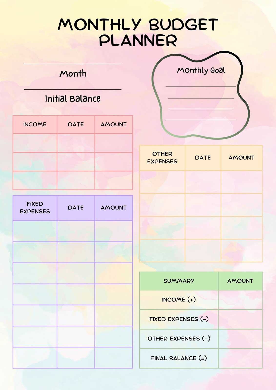 budget calendar template printable