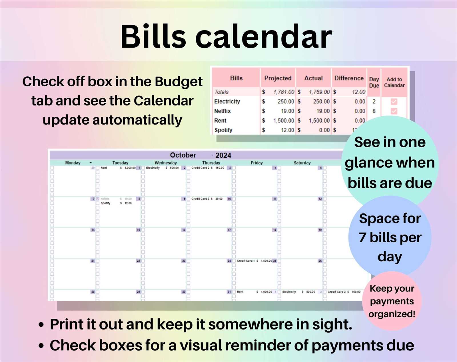 budgeting calendar template