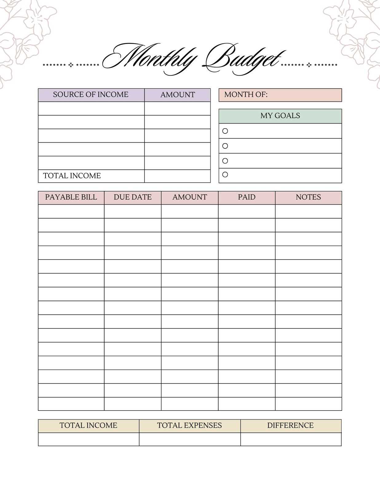 budgeting calendar template