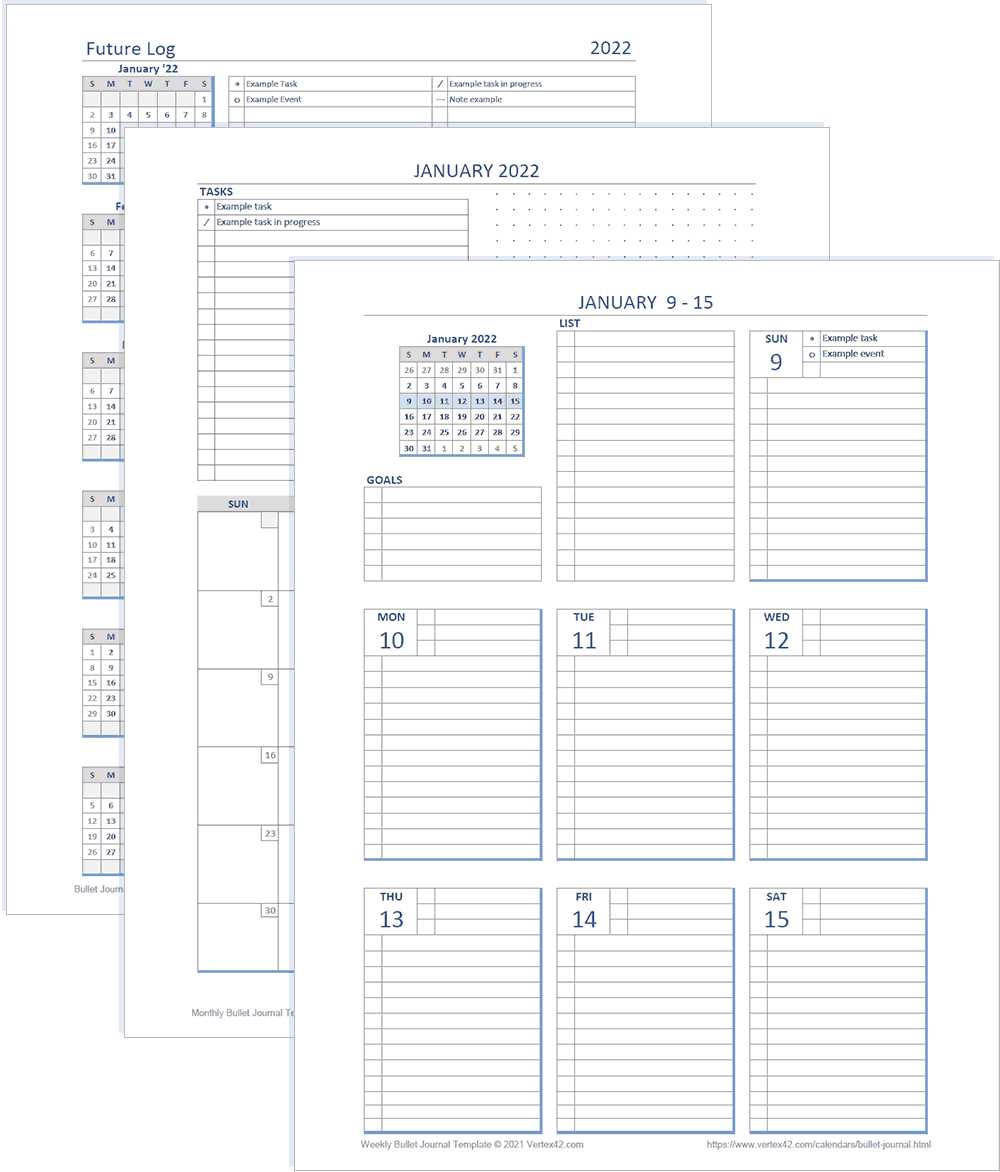 bullet calendar template