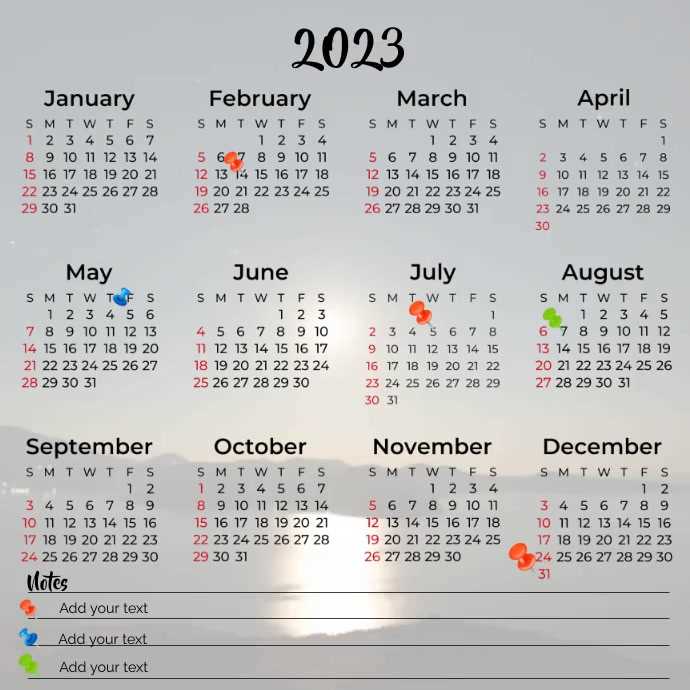 calendar with notes template