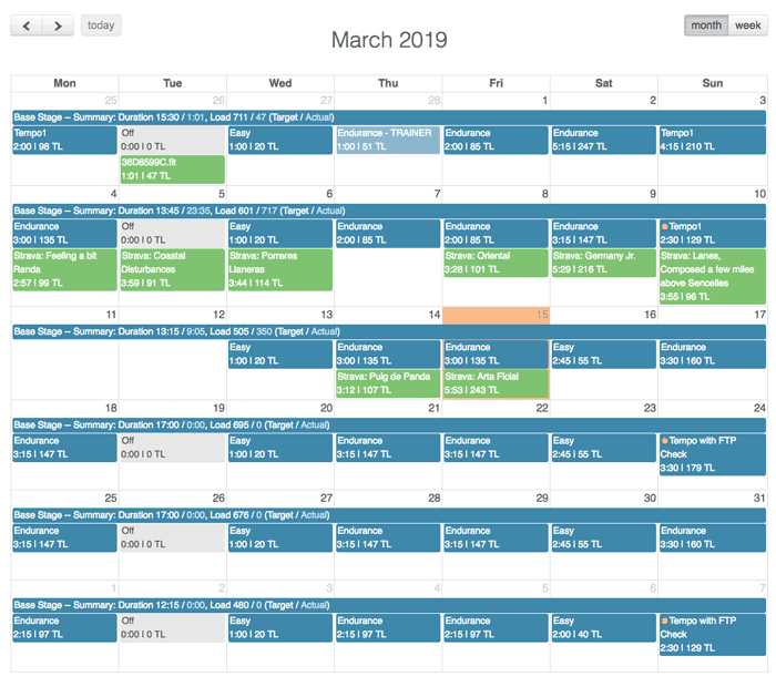 cycling training calendar template