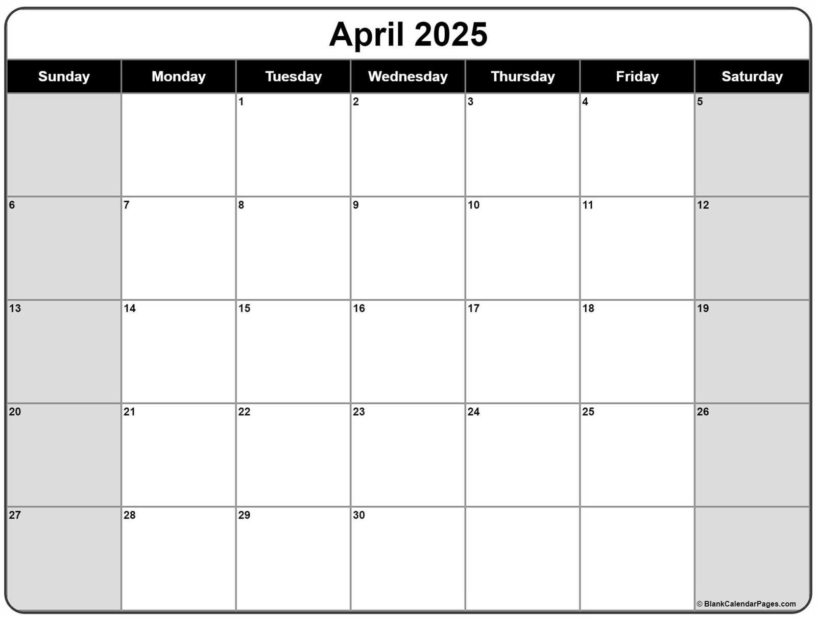 calendar april 2025 template