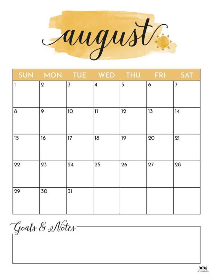 calendar august template