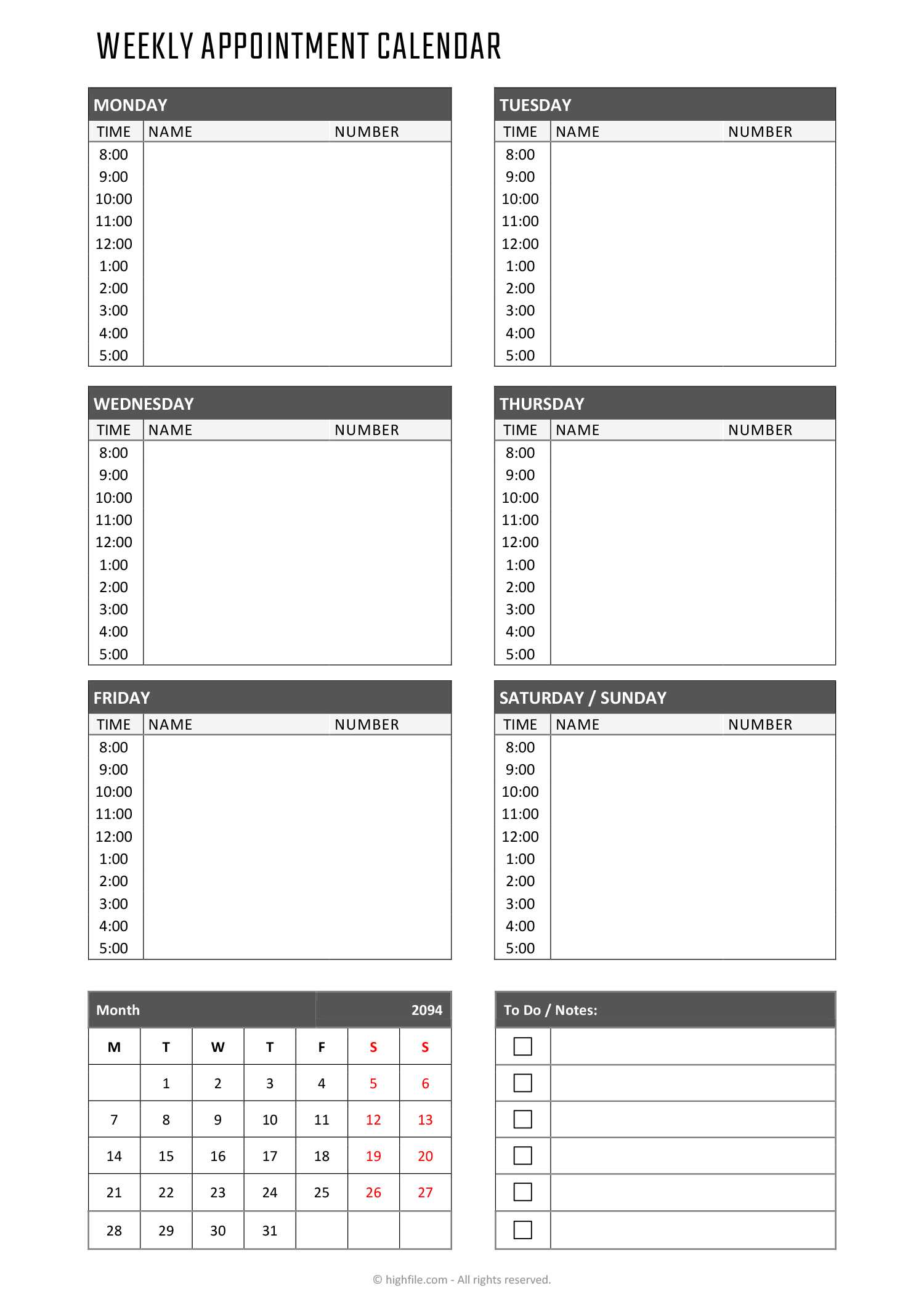 calendar blank templates