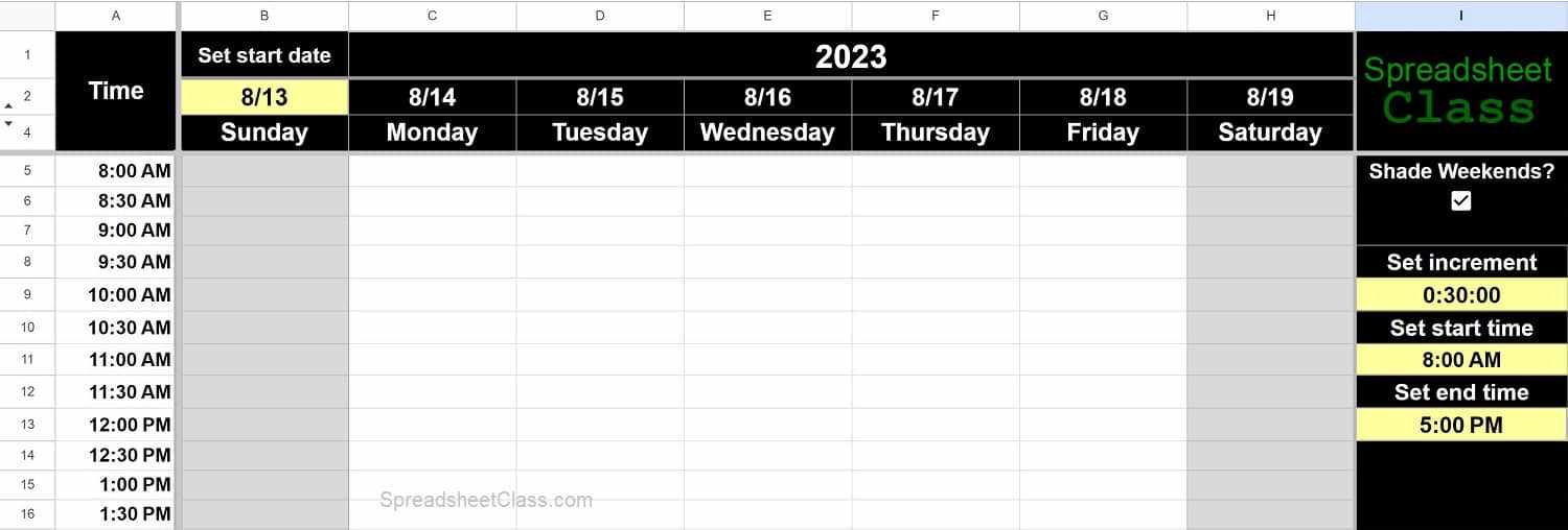 calendar daily schedule template