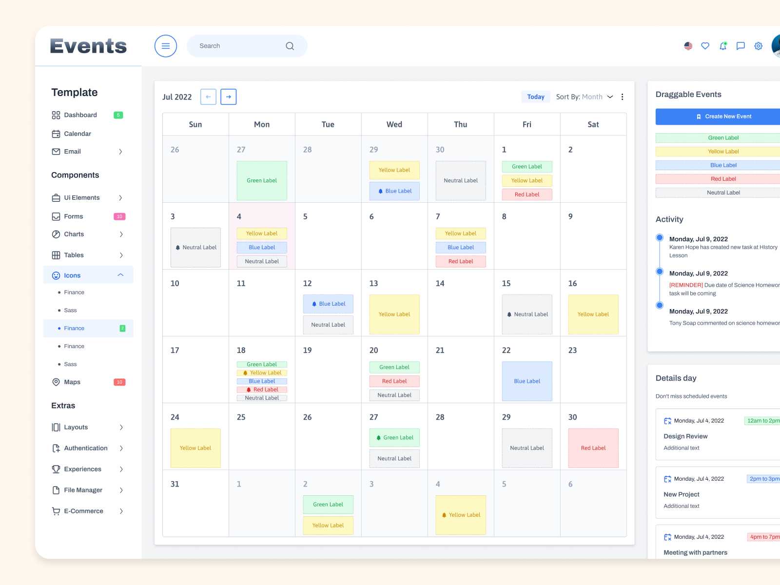 calendar dashboard template