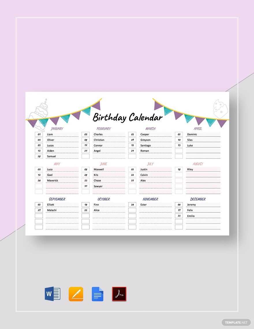 calendar docs template