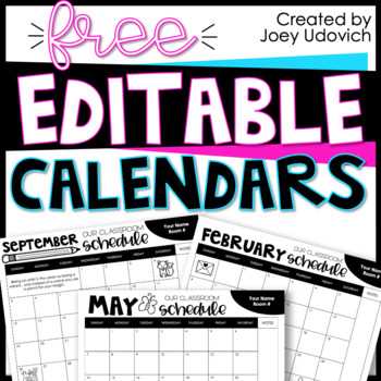 calendar editable template free