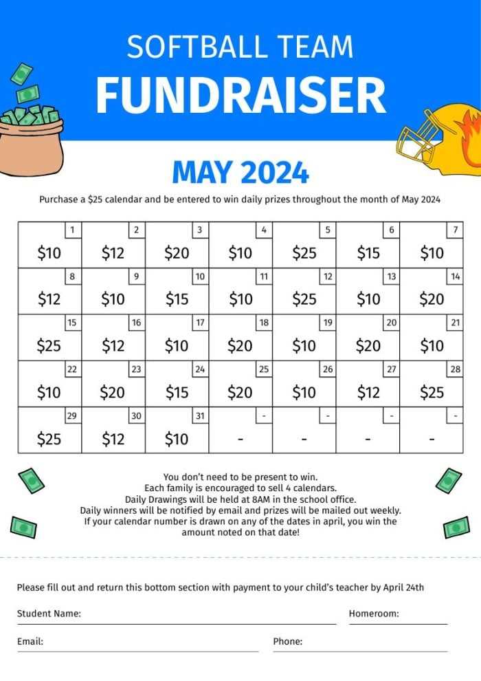 calendar fundraiser template baseball