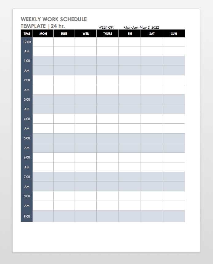 calendar hourly template