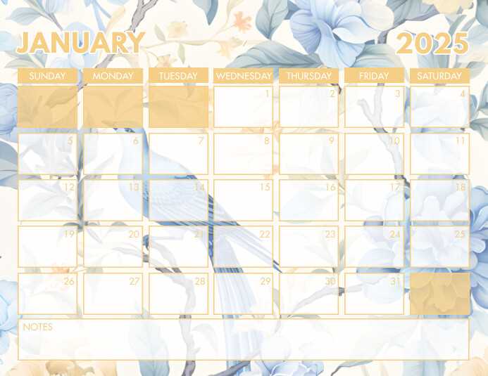 calendar january 2025 template