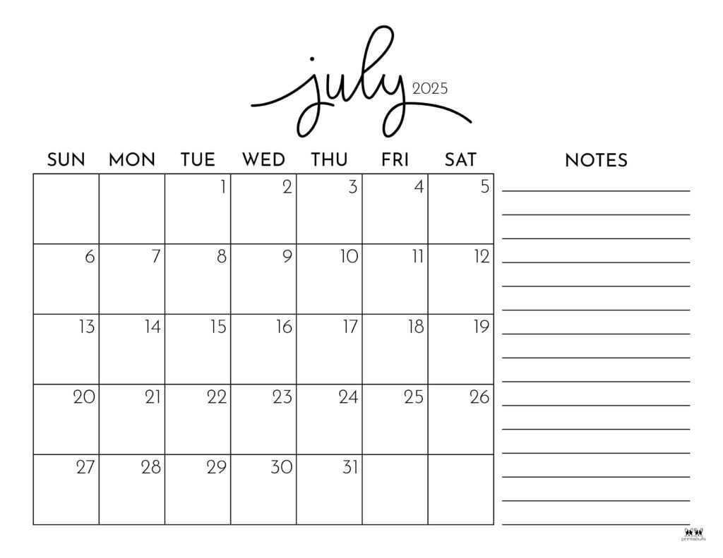 calendar july 2025 template