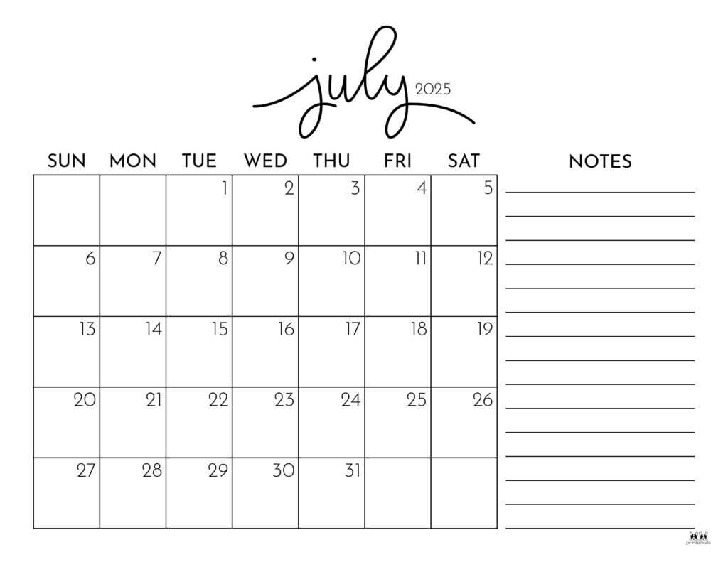 calendar july 2026 template
