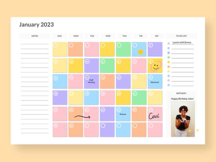 calendar list template