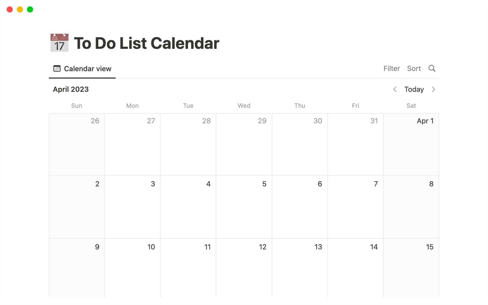 calendar list template