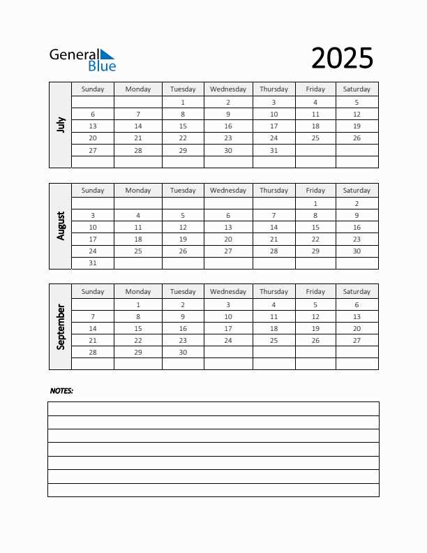 calendar notes template 2025