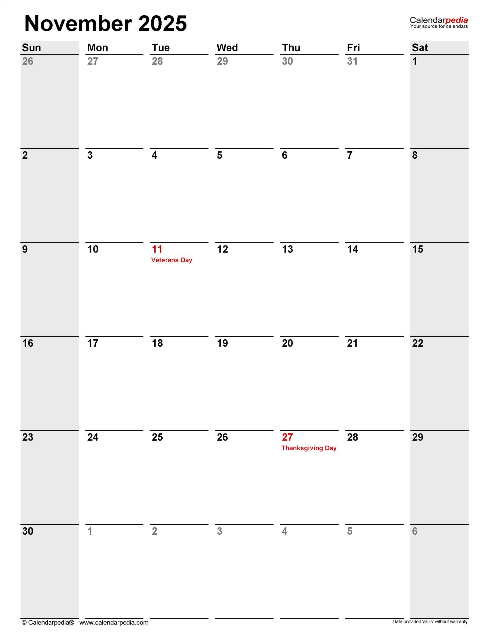 calendar november 2025 template