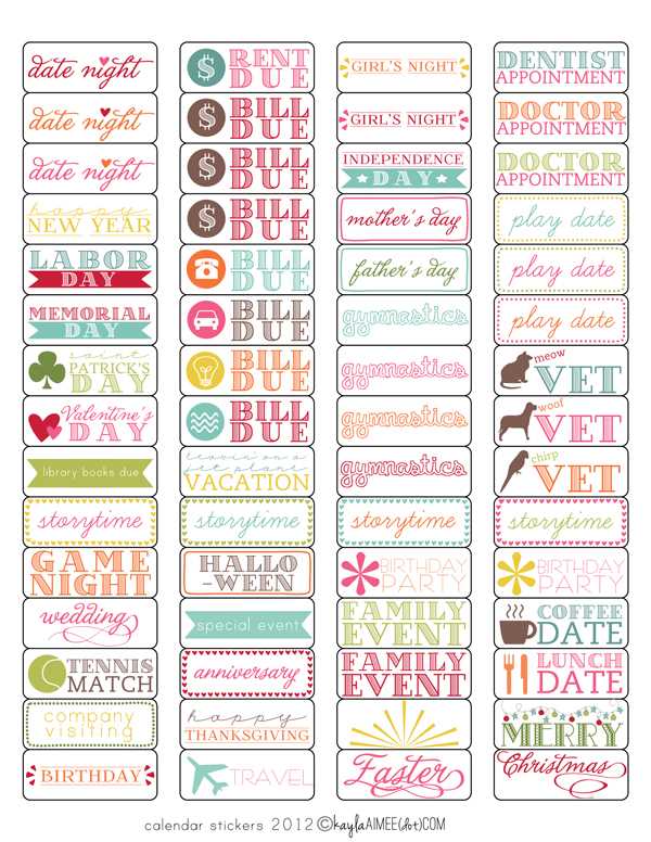 calendar sticker template