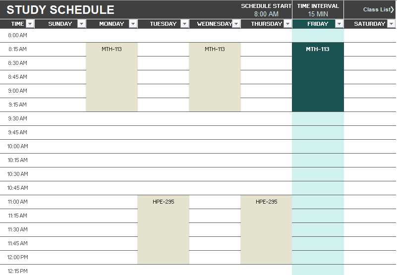 calendar study plan template