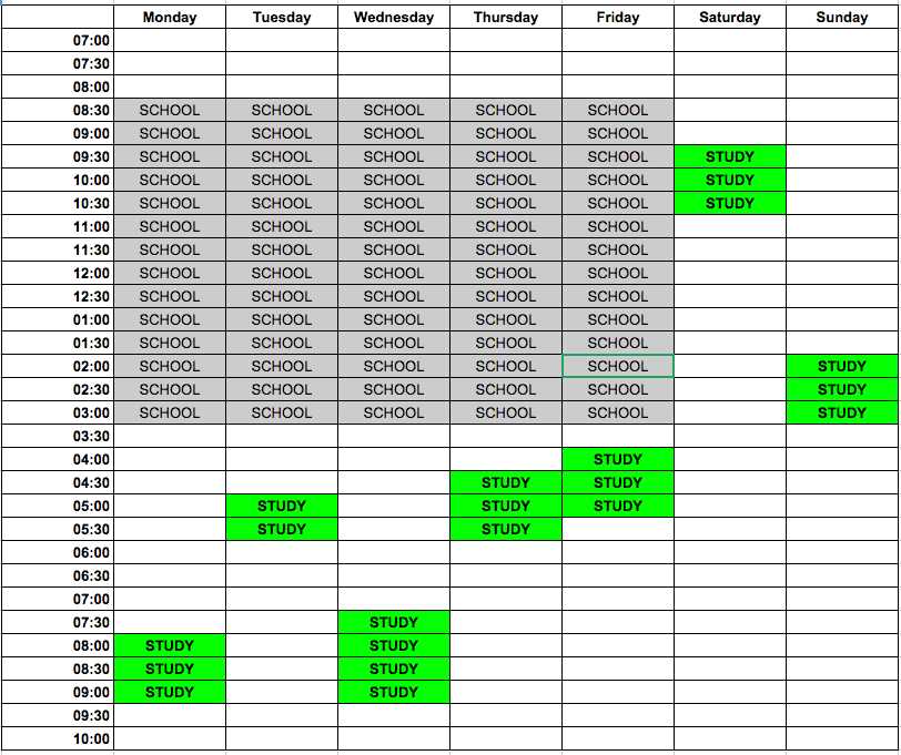 calendar study plan template