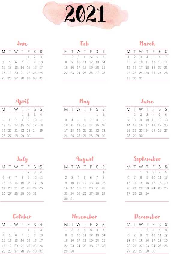 calendar template 12 months one page