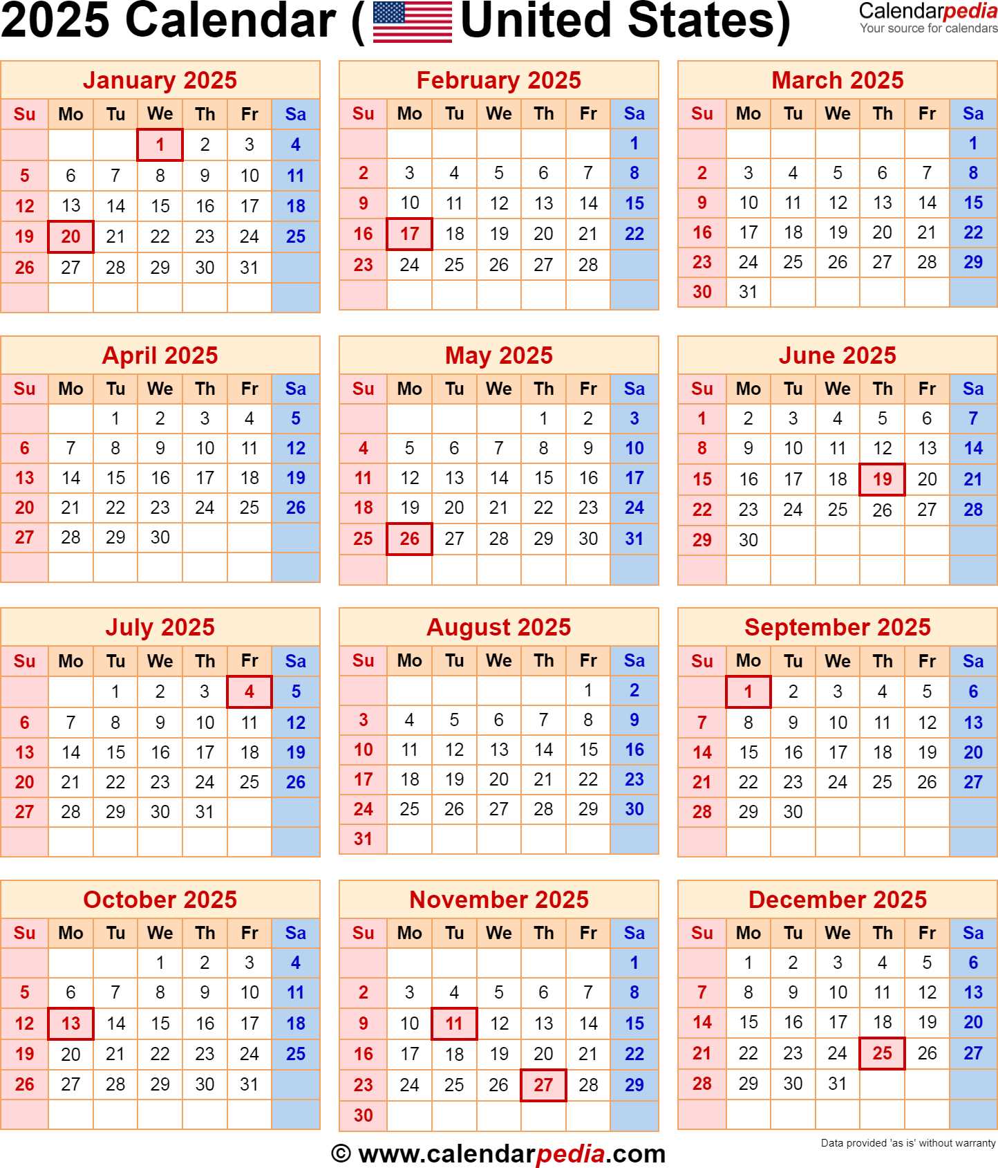 calendar template 2026 with holidays