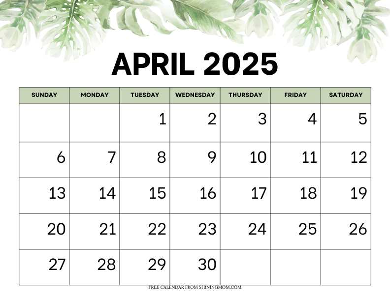 calendar template april 2025 editable