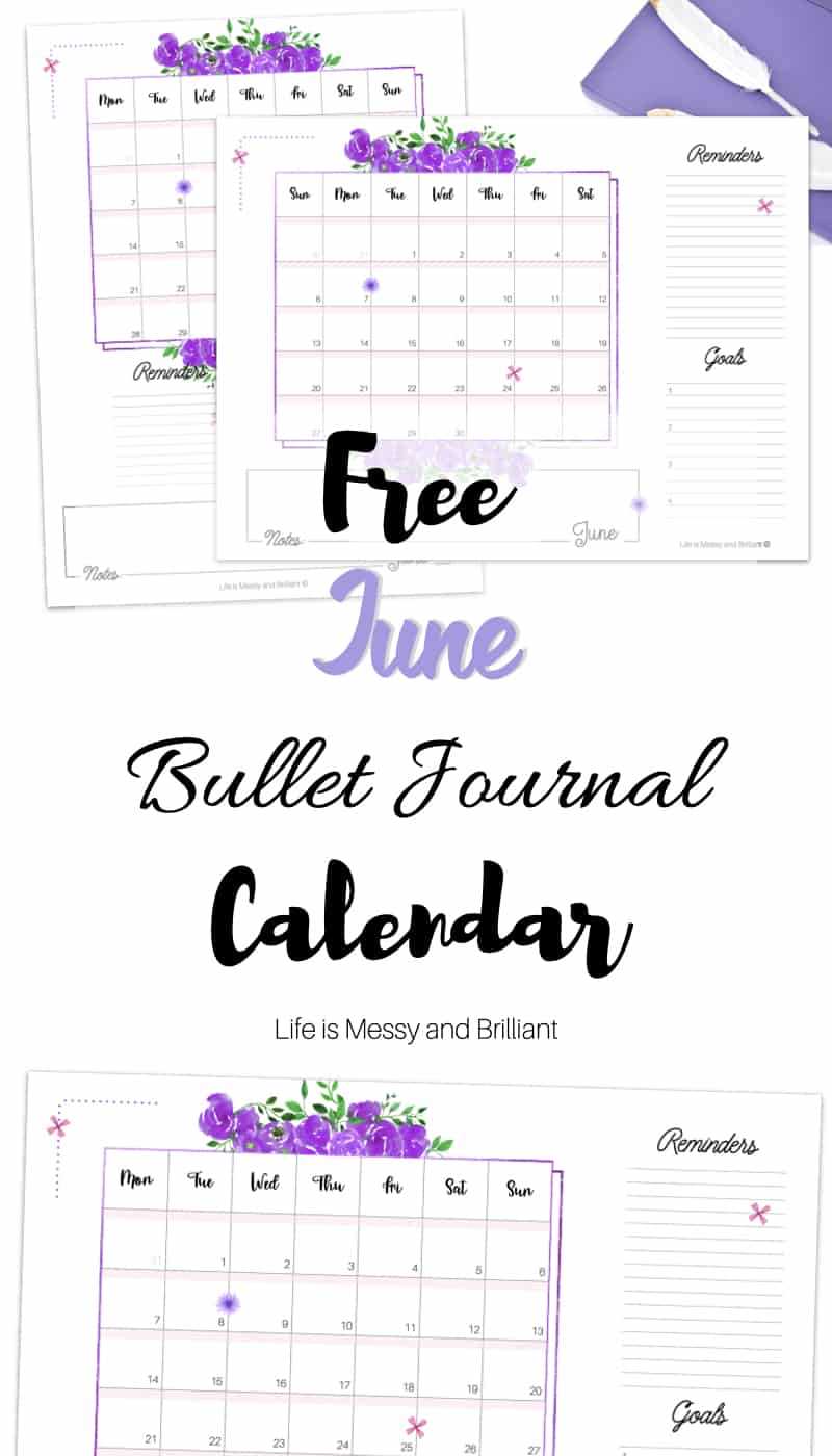 calendar template bullet journal