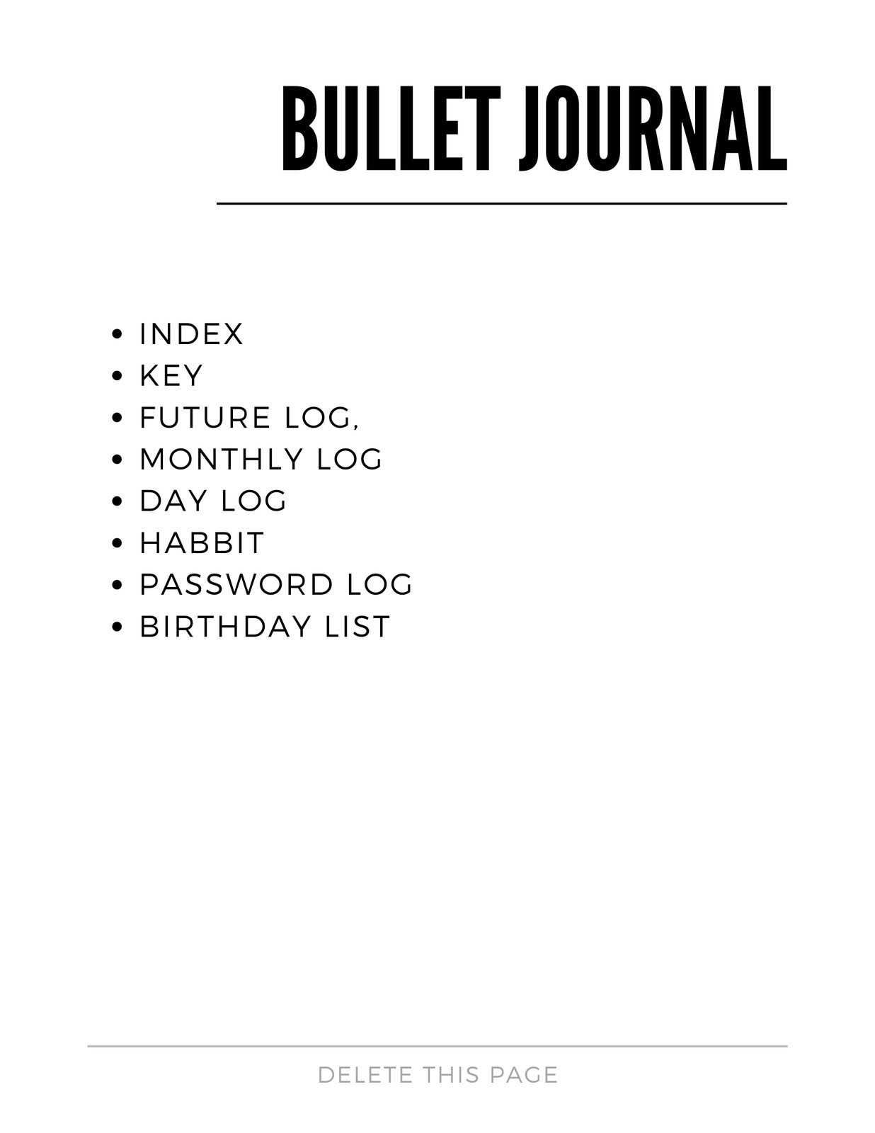 calendar template bullet journal