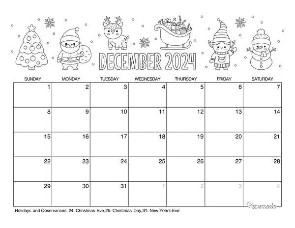 calendar template christmas