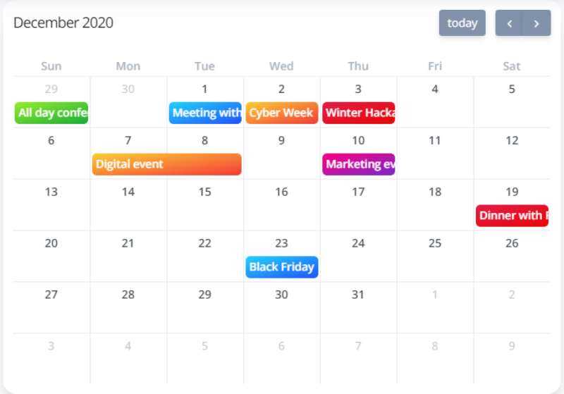 calendar template css