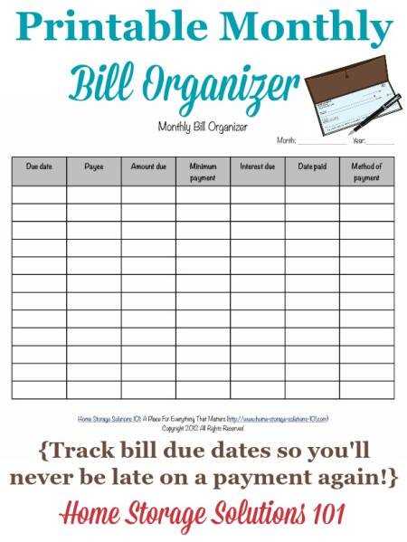 calendar template for bill payments