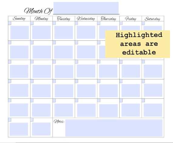 calendar template free printable