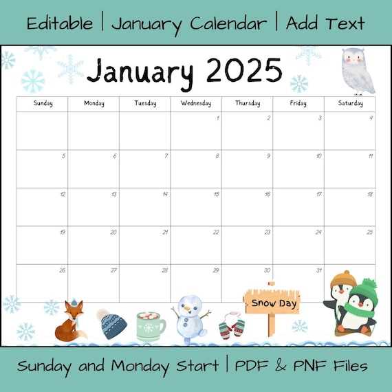 calendar template january 2025 printable