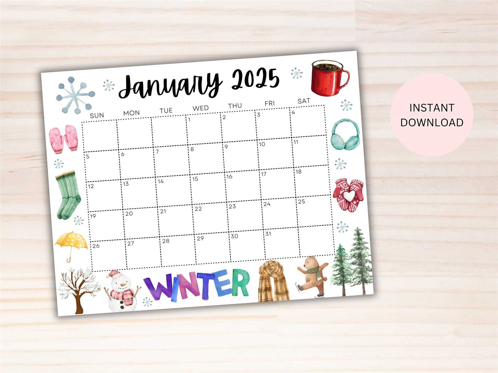 calendar template january 2025