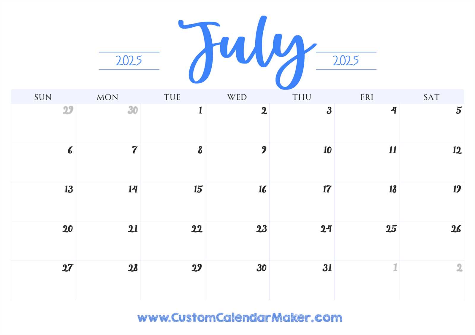 calendar template july 2026