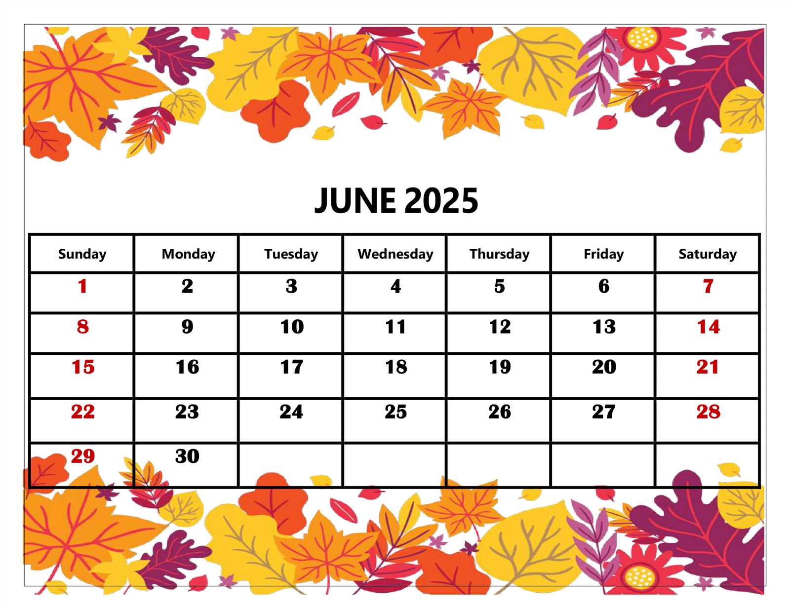 calendar template june 2025