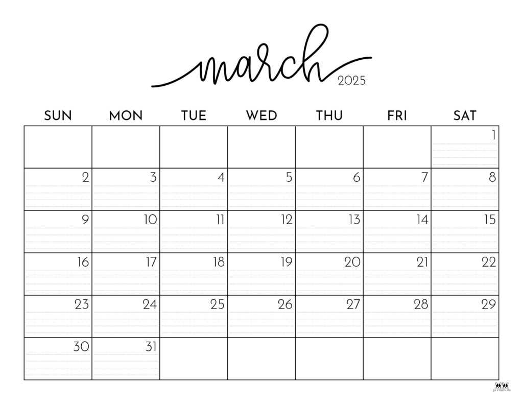 calendar template march 2025 printable