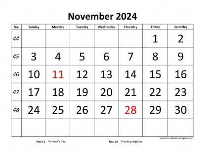 calendar template november