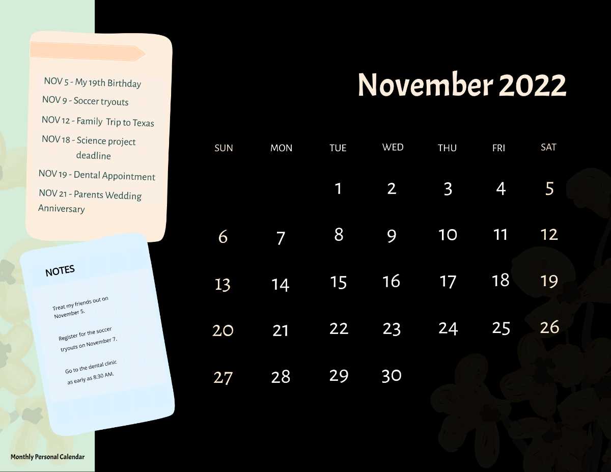 calendar template november