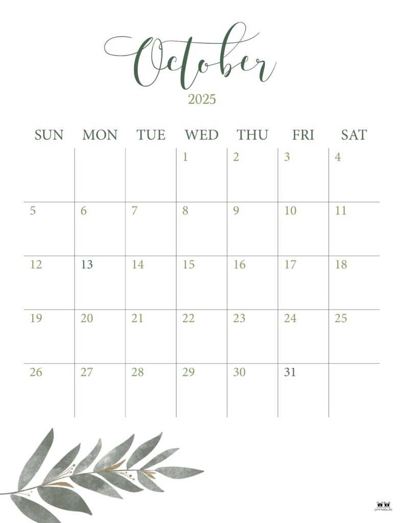 calendar template october 2025 editable