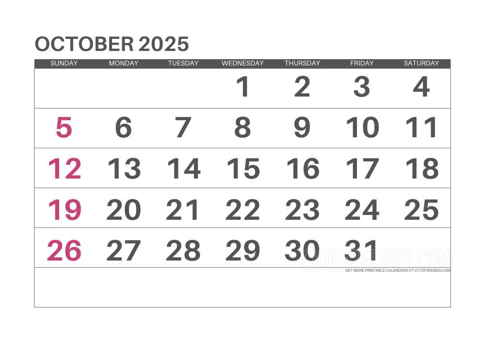 calendar template october 2025