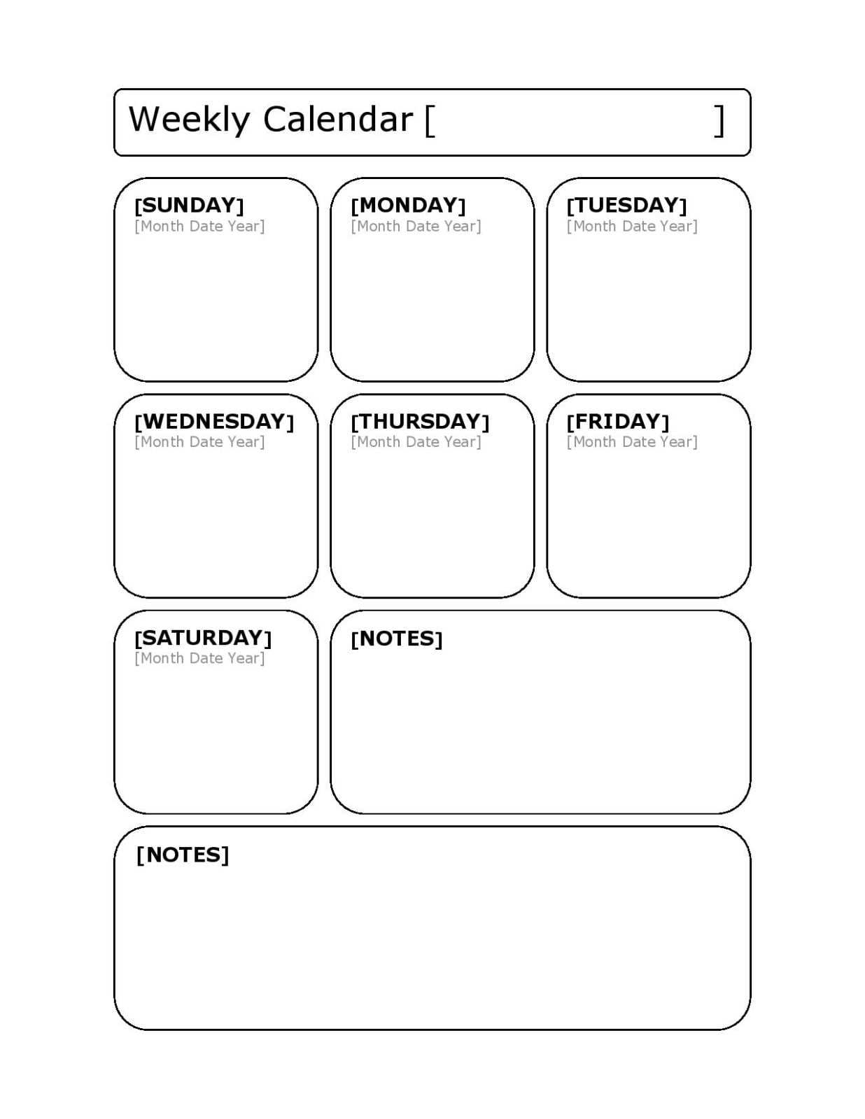 calendar template one week