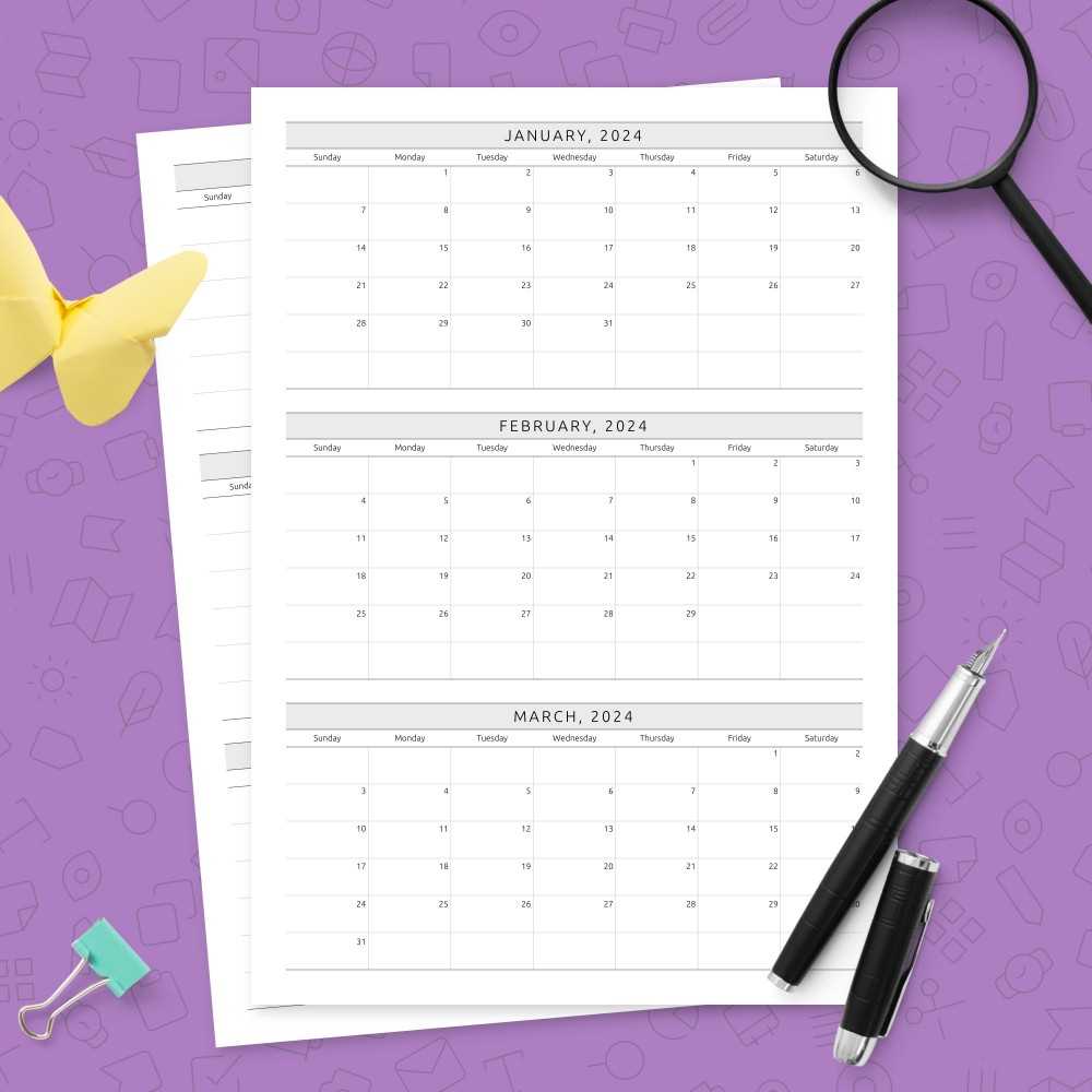 calendar template quarterly