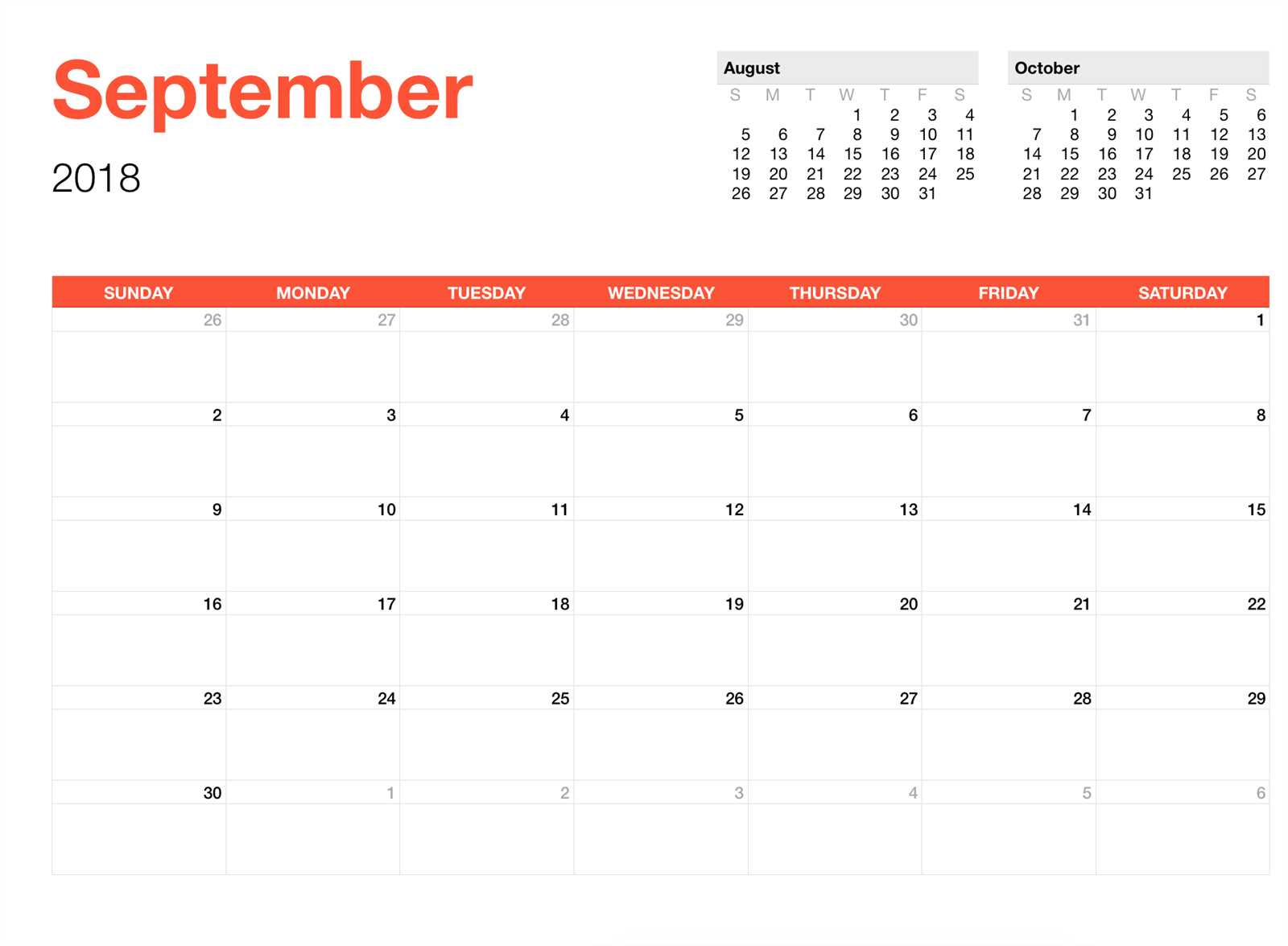 calendar template starting monday