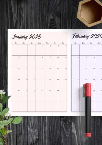 calendar template two months per page