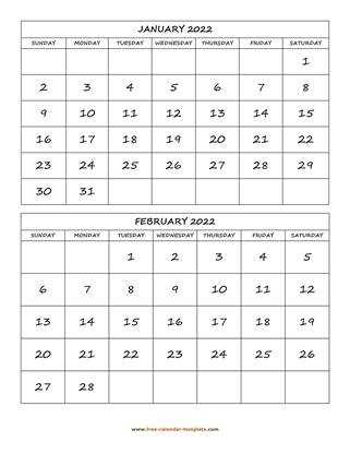 calendar template two months per page