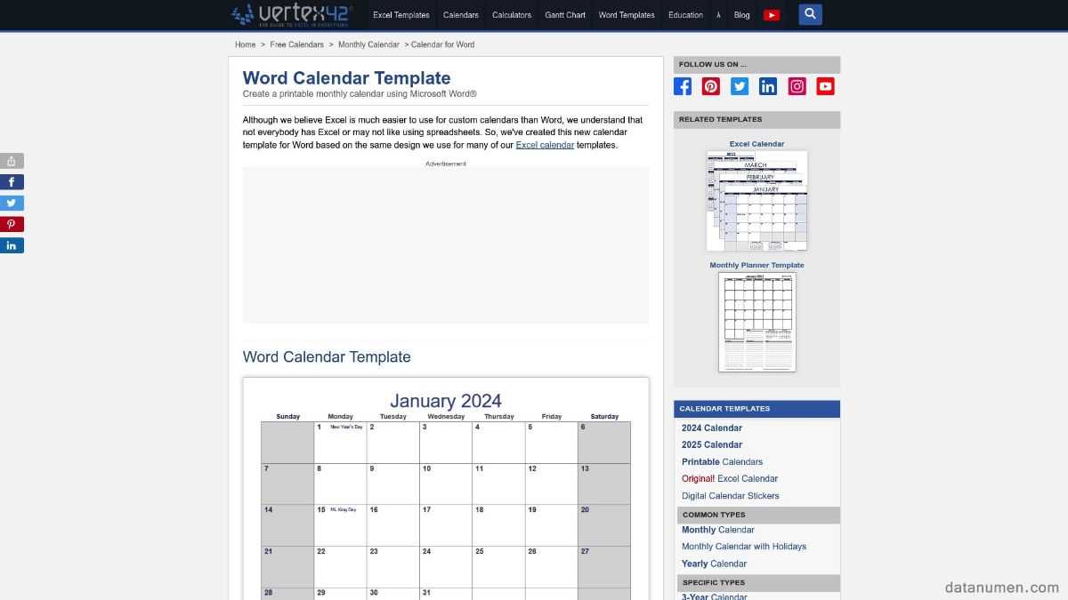 calendar templates by vertex42